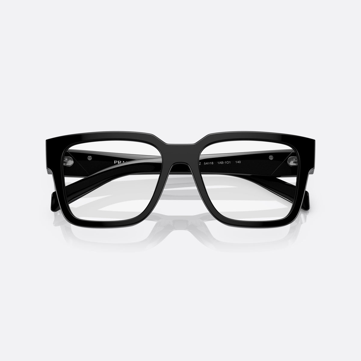 Rame ochelari de vedere Prada PR 08ZV 1AB-1O1, geometrica negru, pentru bărbați, punte dublă simplă, logo al brandului pe plăcuța brațului, cu brațele pliate