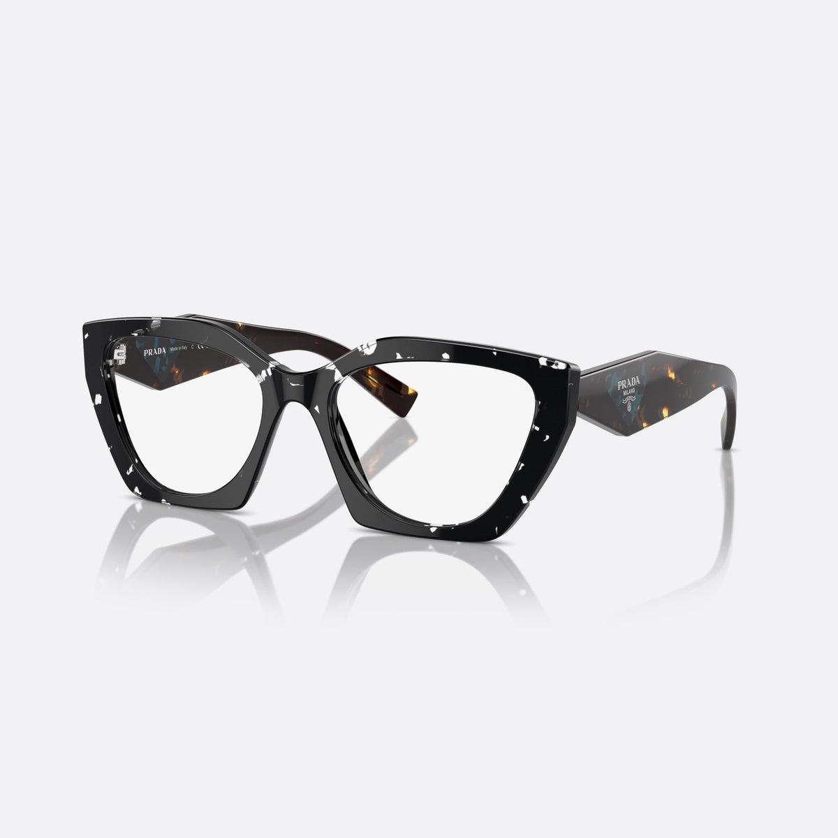 Rame ochelari de vedere Prada PR 09YV 15S1O1, neregulat negru, pentru femei, punte dublă simplă, placă cu logo pe braț
