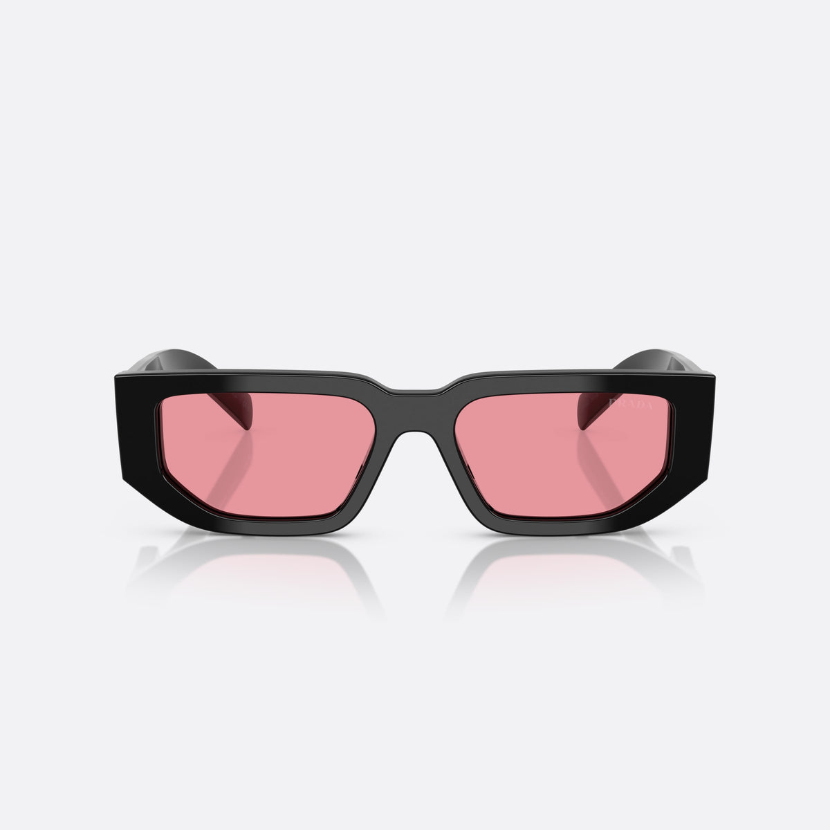 Prada PR 09ZS 16K30L BLPK sunglasses, black geometric frame for men, plain bridge, triangular brand logo plaque, front view
