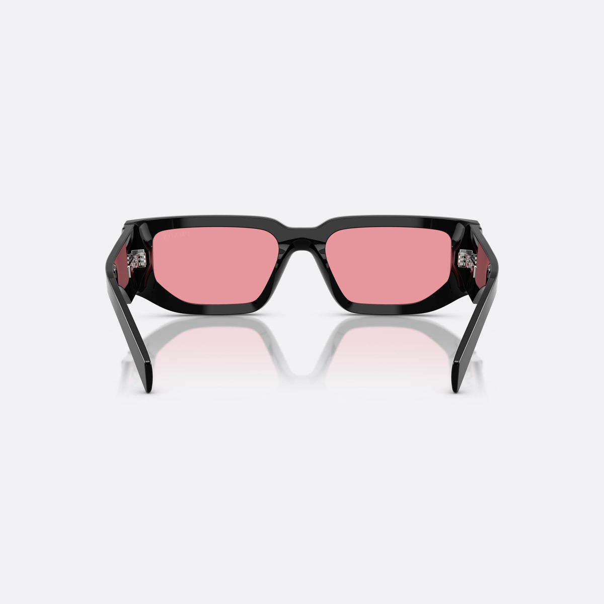 Prada PR 09ZS 16K30L BLPK sunglasses, black geometric frame for men, plain bridge, triangular brand logo plaque, back view
