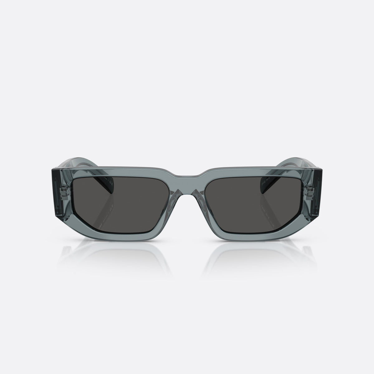 Prada PR 09ZS 17T08Z sunglasses, blue rectangle frame for men, integrated bridge, triangular plaque on temple, front view