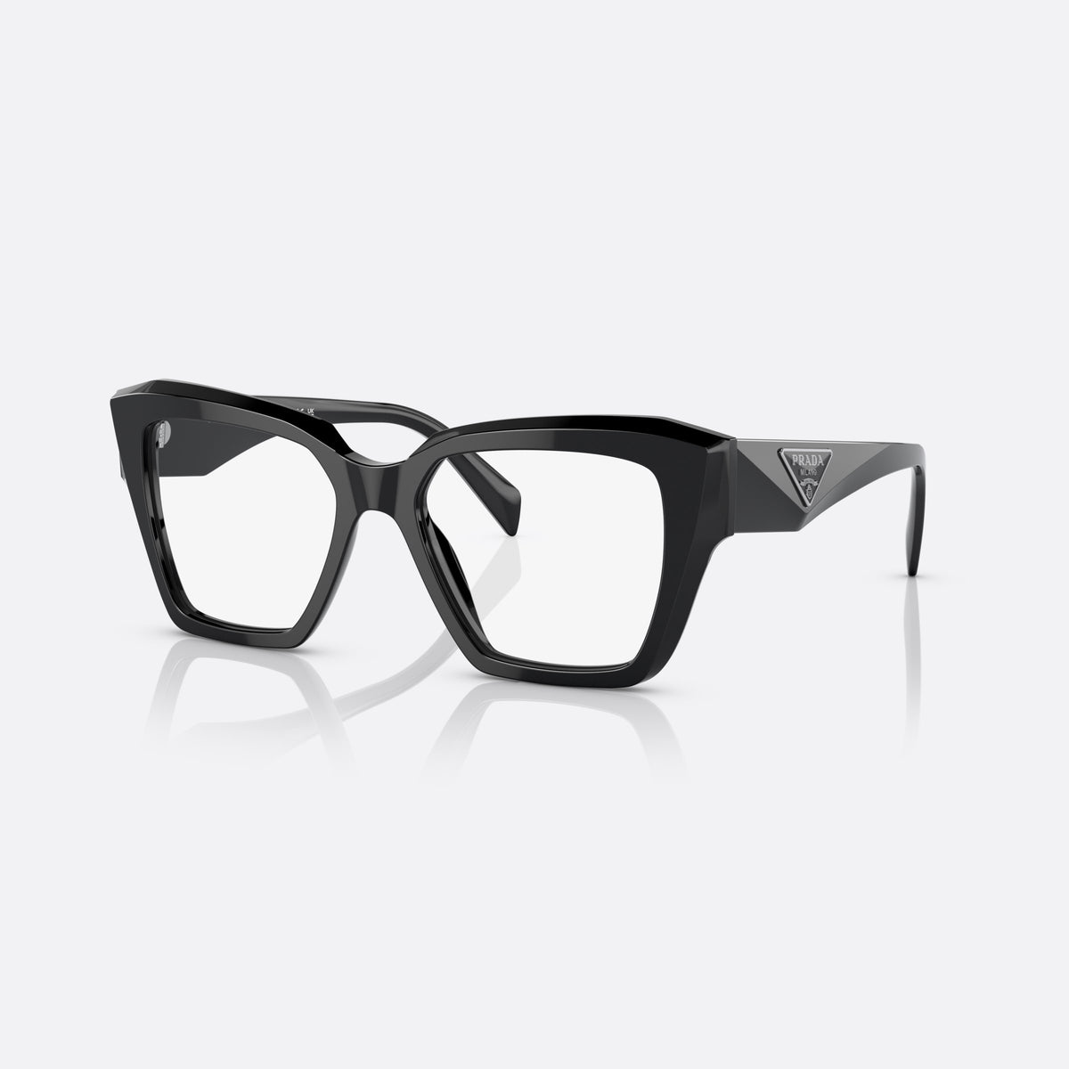 Prada PR 09ZV 1AB-1O1 eyeglasses, black square frame for women, plain bridge, brand logo on temple plaque