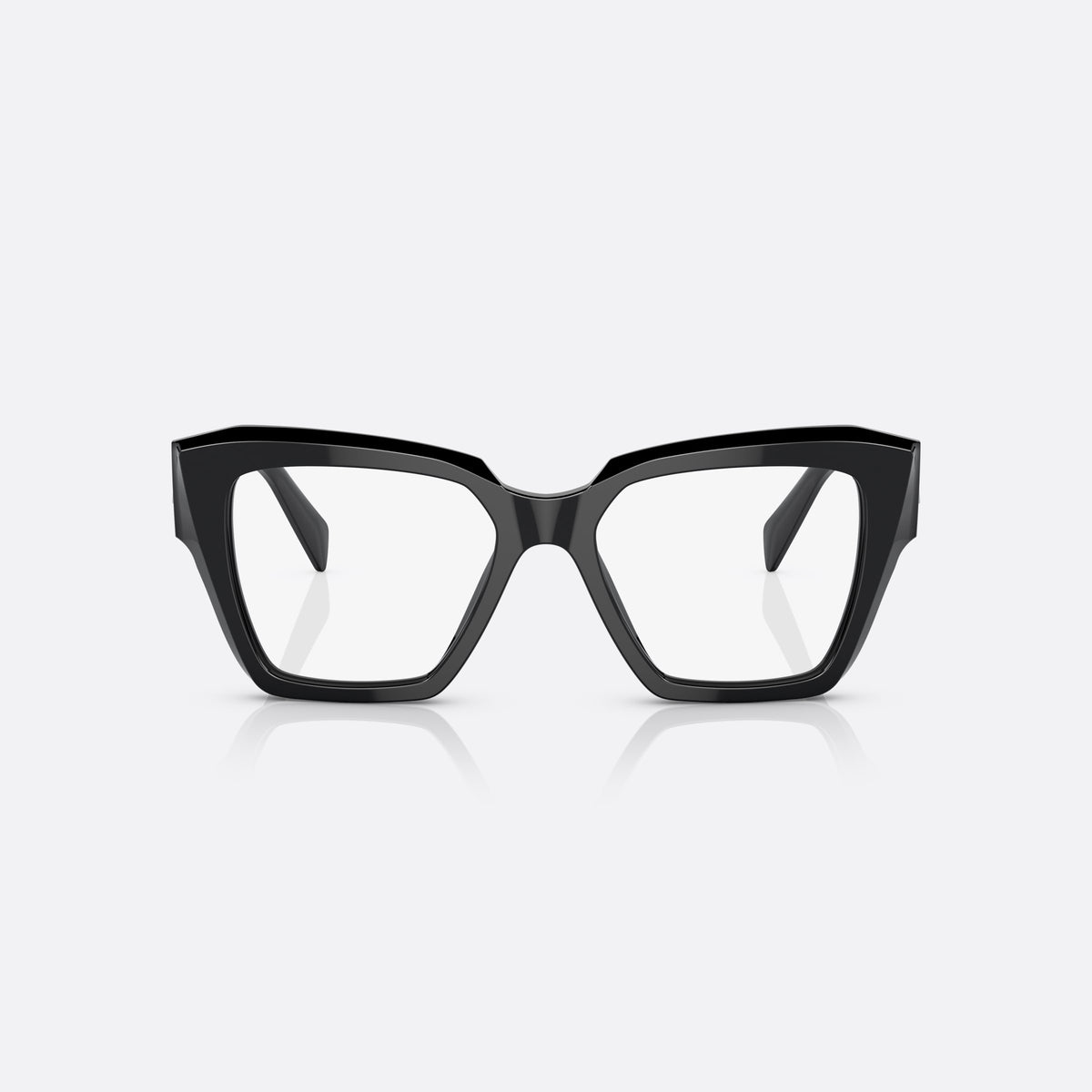 Prada PR 09ZV 1AB-1O1 eyeglasses, black square frame for women, plain bridge, brand logo on temple plaque
