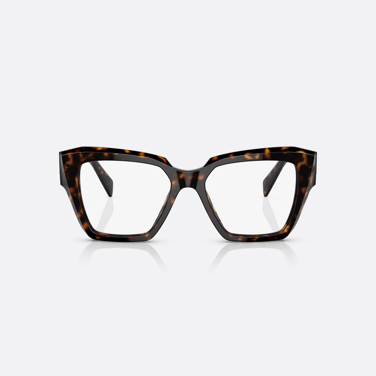 Prada PR 09ZV 2AU-1O1 E eyeglasses, havana geometric frame for women, plain double bridge, brand logo on plaque, front view