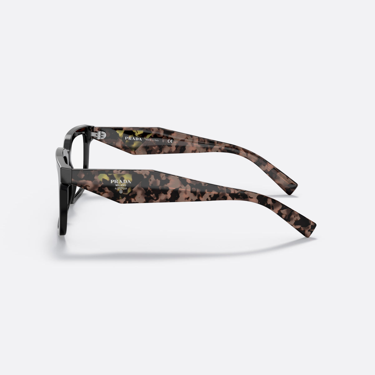 Rame ochelari de vedere Prada PR 10YV 21B1O1, pillow negru, pentru femei, punte dublă simplă, literele brandului pe brațe, vedere laterală