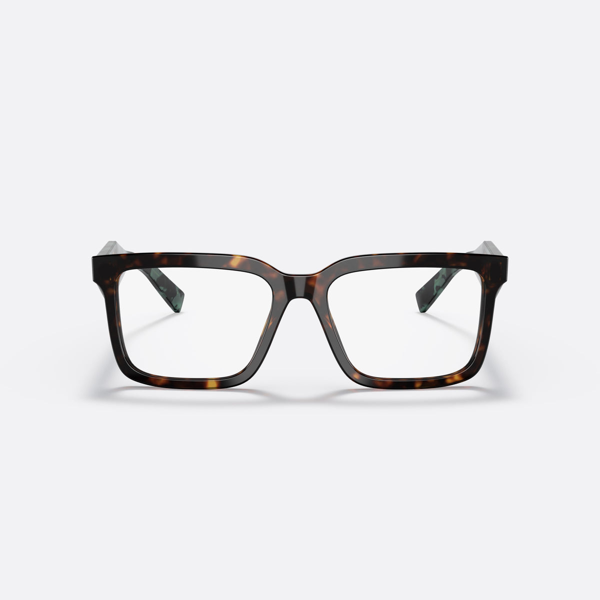 Prada PR 10YV 2AU-1O1 L eyeglasses, havana geometric frame for women, plain double bridge, brand lettering on temples, front view