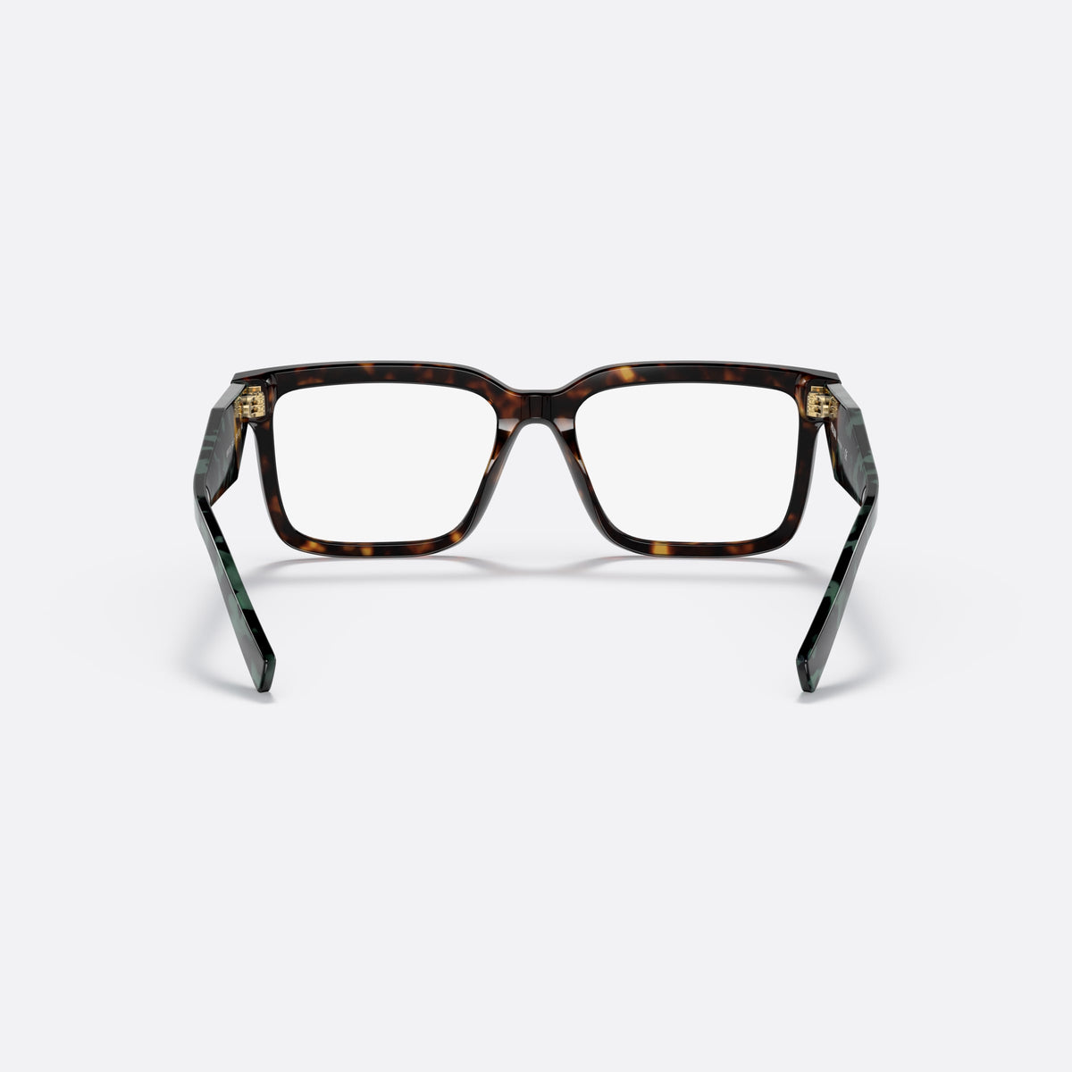 Prada PR 10YV 2AU-1O1 L eyeglasses, havana geometric frame for women, plain double bridge, brand lettering on temples, back view