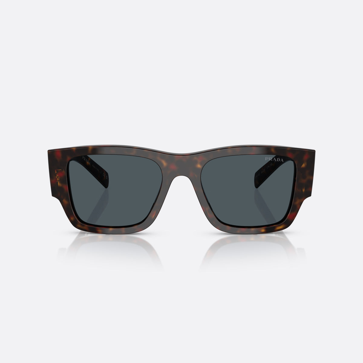 Prada PR 10ZS 17N70B sunglasses, havana pillow frame for men, plain bridge, triangular brand logo plaque, front view