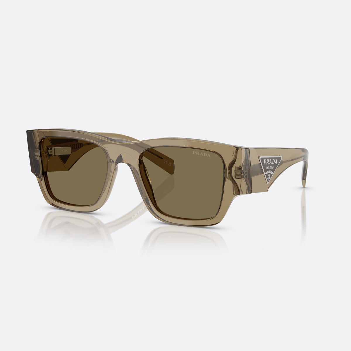 Prada PR 10ZS 22H90F sunglasses, brown pillow frame for men, plain bridge, triangular brand logo plaque