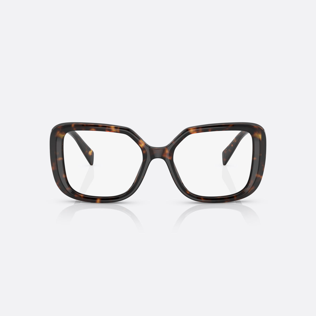 Prada PR 10ZV 2AU-1O1 B eyeglasses, havana square frame for women, plain double bridge, brand lettering on temples
