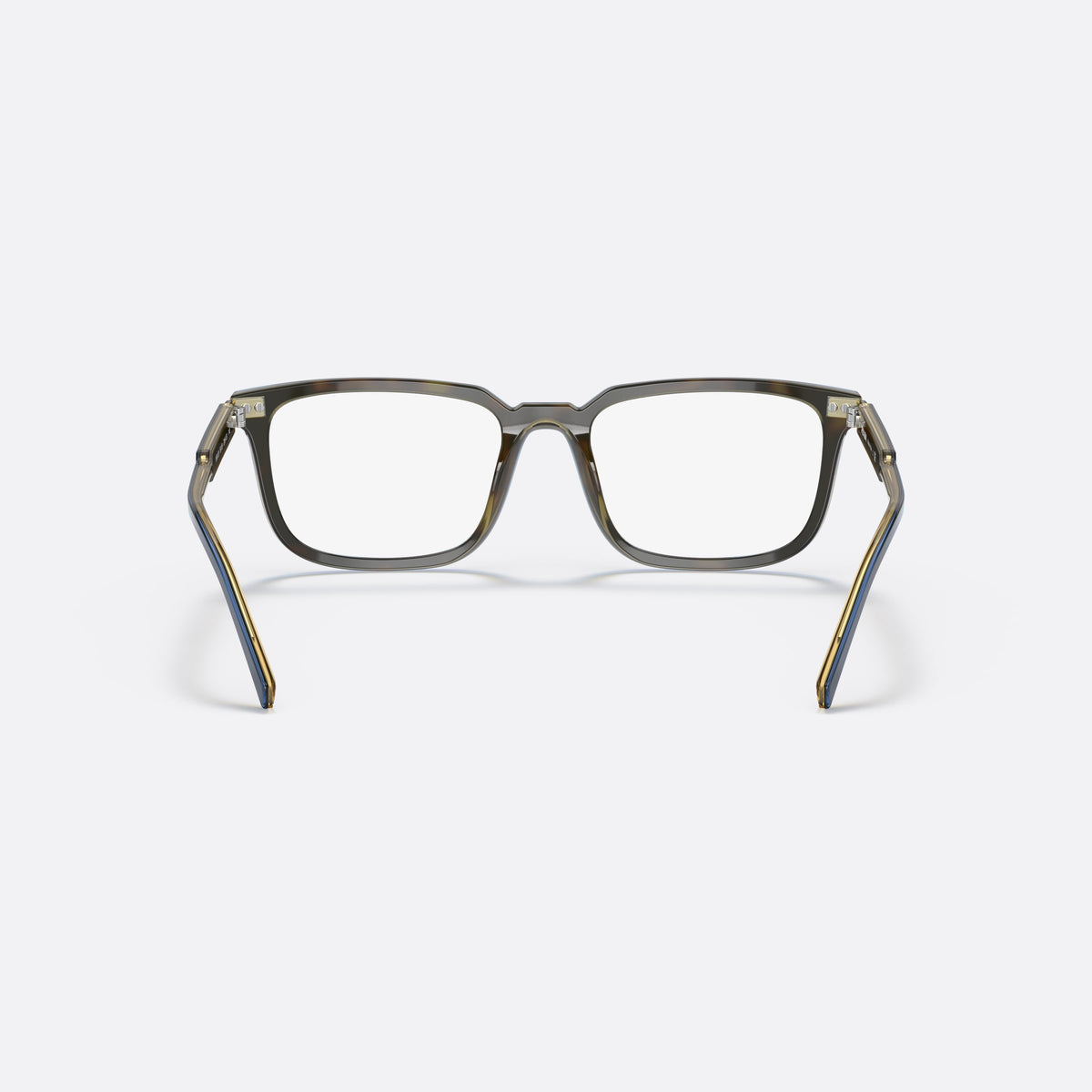 Prada PR 13YV ZXH1O1 eyeglasses, blue squared frame for men, keyhole bridge, brand lettering on temples, full-rim frame, back view