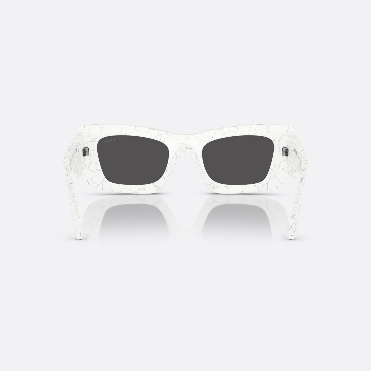 Prada PR 13ZS 17D-5S0 sunglasses, white cat eye frame for women, plain bridge, triangle plaque on temple, full-rim frame, back view