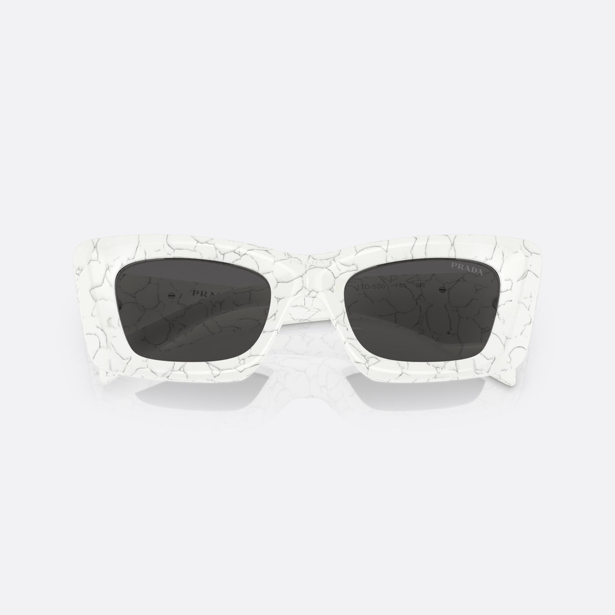 Prada PR 13ZS 17D-5S0 sunglasses, white cat eye frame for women, plain bridge, triangle plaque on temple, full-rim frame, folded