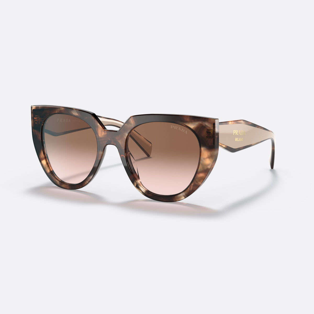 Ochelari de soare Prada PR 14WS 01R-0A6, cat eye havana, pentru femei, litere ale brandului pe brațe, ramă completă groasă
