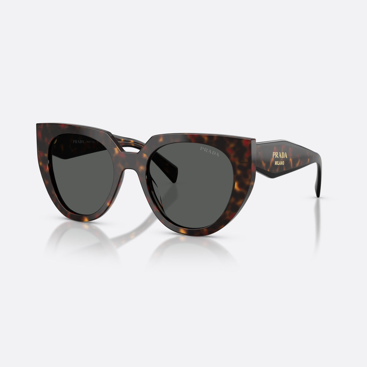 Ochelari de soare Prada PR 14WS 17N40L, cat eye havana, pentru femei, punte simplă care unește rama, brațe late înguste spre capăt