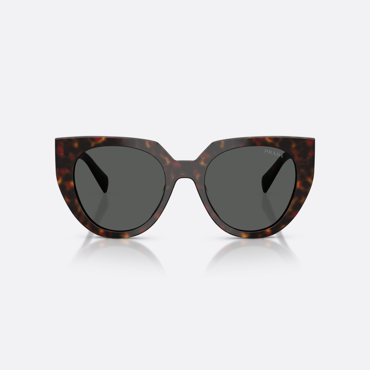 Ochelari de soare Prada PR 14WS 17N40L, cat eye havana, pentru femei, punte simplă care unește rama, brațe late înguste spre capăt, vedere din față