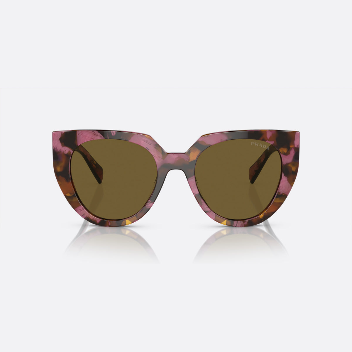 Prada PR 14WS 18N01T sunglasses, brown cat eye frame for women, plain bridge, brand lettering on temples, full-rim frame, front view