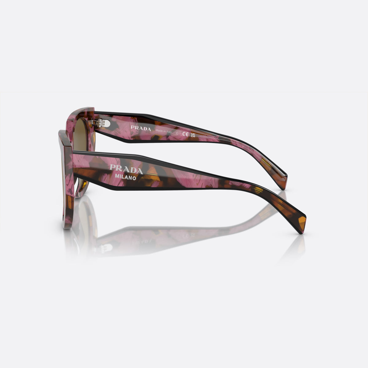 Prada PR 14WS 18N01T sunglasses, brown cat eye frame for women, plain bridge, brand lettering on temples, full-rim frame, side view