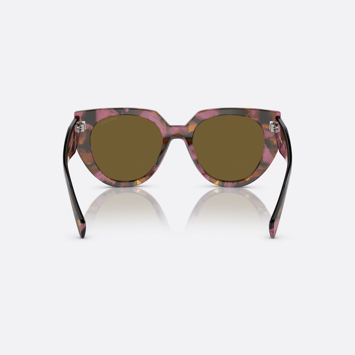 Prada PR 14WS 18N01T sunglasses, brown cat eye frame for women, plain bridge, brand lettering on temples, full-rim frame, back view