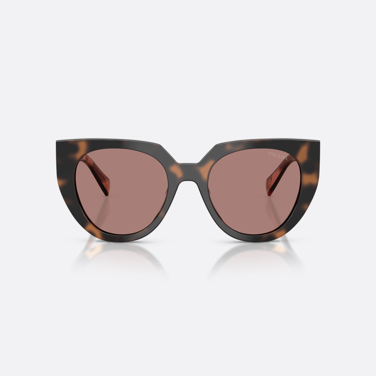 Prada PR 14WS 23A60B sunglasses, havana cat eye frame for women, plain bridge joining lenses, brand lettering on temples, front view
