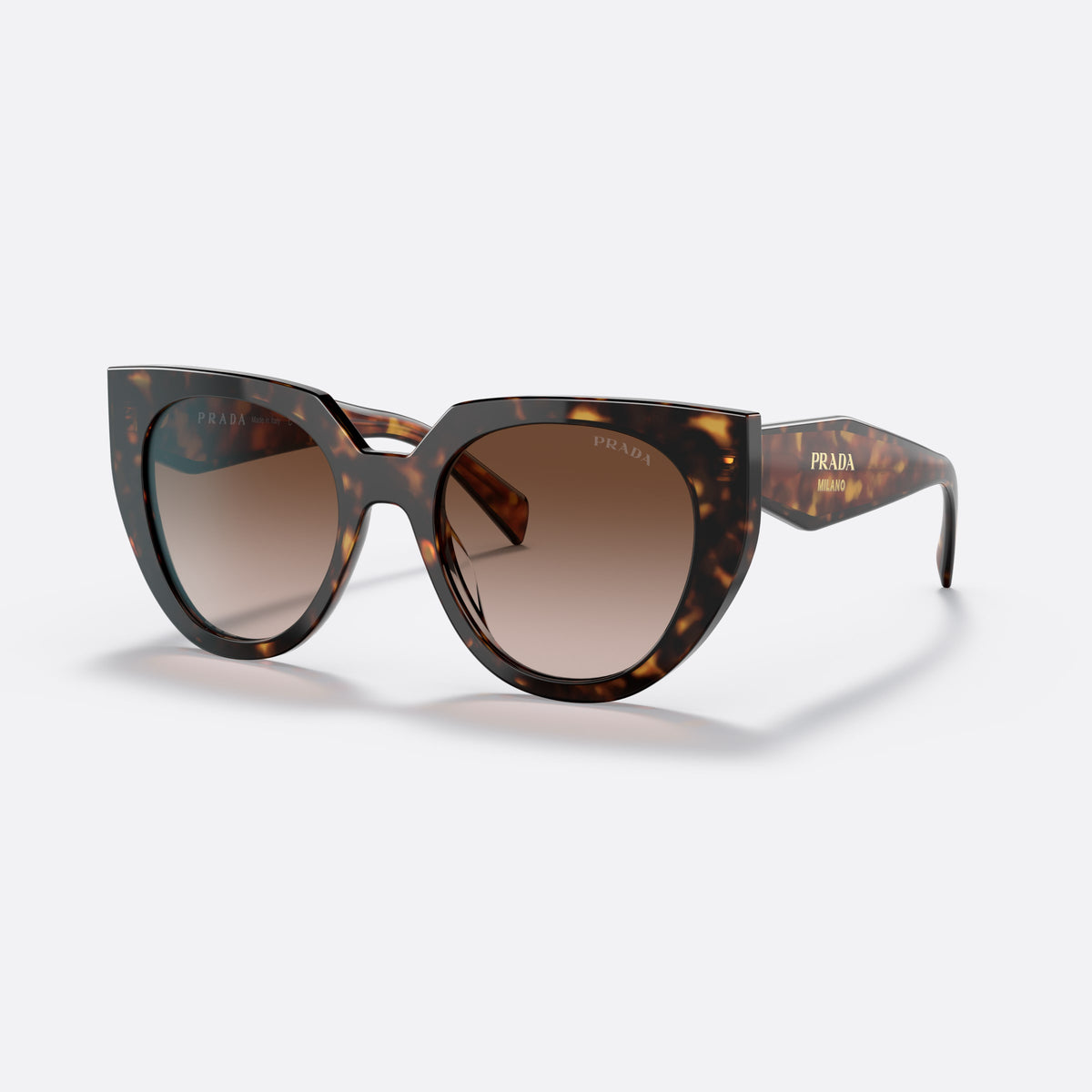 Prada PR 14WS 2AU-6S1 F sunglasses, havana cat eye frame for women, plain bridge, brand lettering on temples, full rim