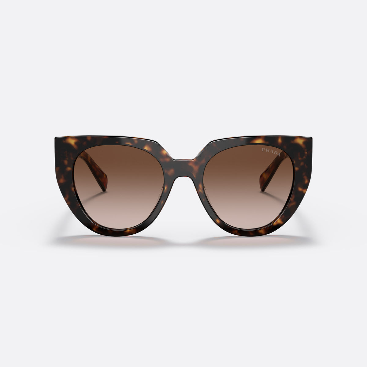 Prada PR 14WS 2AU-6S1 F sunglasses, havana cat eye frame for women, plain bridge, brand lettering on temples, full rim, front view