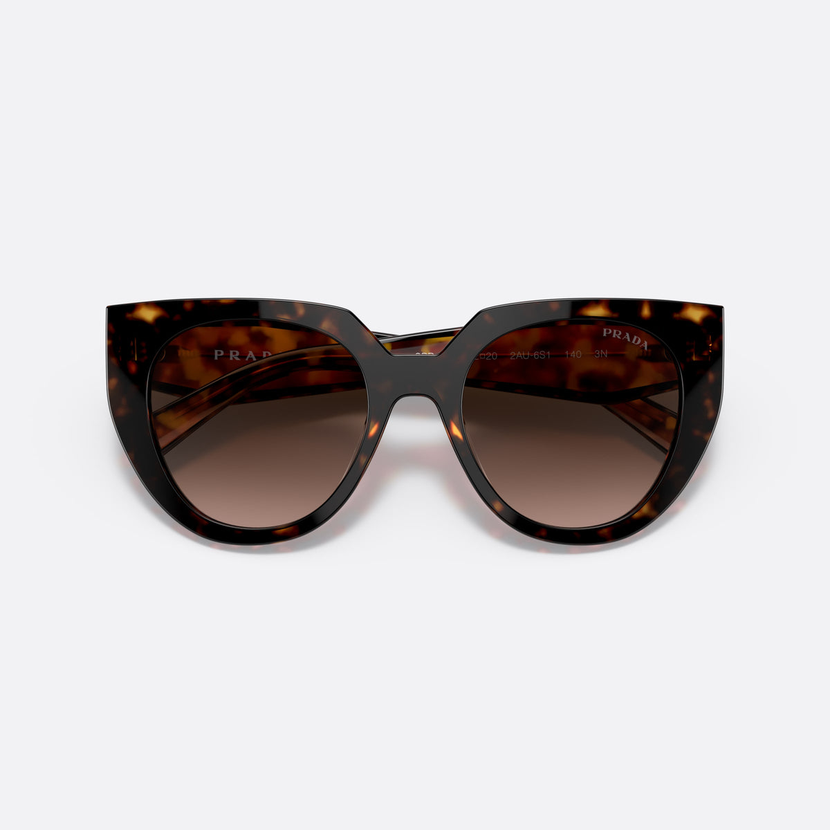 Prada PR 14WS 2AU-6S1 F sunglasses, havana cat eye frame for women, plain bridge, brand lettering on temples, full rim, folded