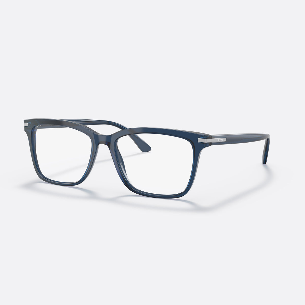 Prada PR 14WV 08Q1O1 eyeglasses, blue rectangular frame for men, plain bridge, brand lettering on temples