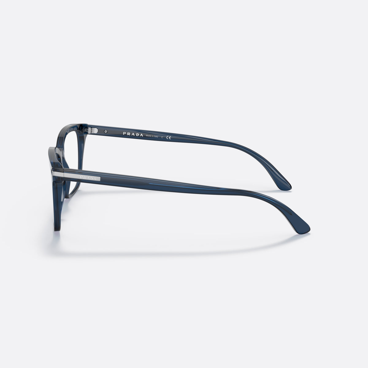 Prada PR 14WV 08Q1O1 eyeglasses, blue rectangular frame for men, plain bridge, brand lettering on temples