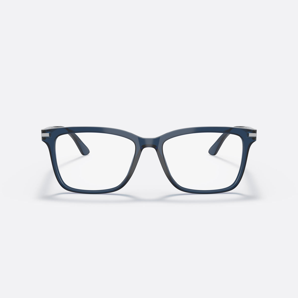 Prada PR 14WV 08Q1O1 eyeglasses, blue rectangular frame for men, plain bridge, brand lettering on temples