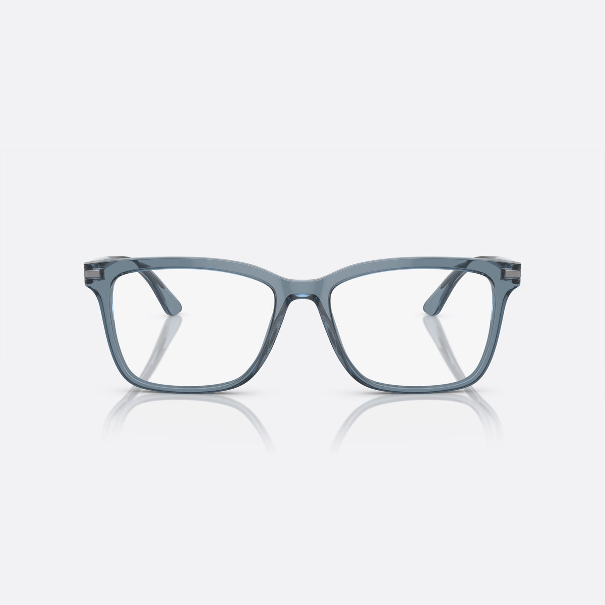 Prada PR 14WV 19O1O1 eyeglasses, grey rectangle frame for men, plain bridge, brand lettering on temples, front view