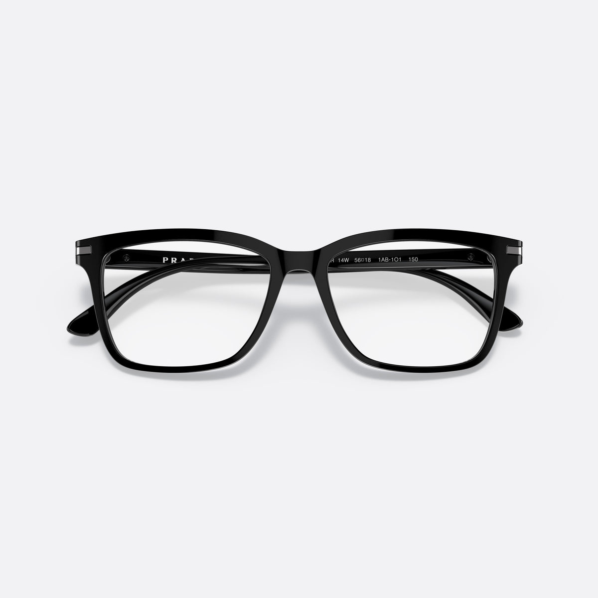 Prada PR 14WV 1AB-1O1 eyeglasses, black rectangular frame for men, keyhole bridge, brand lettering on temples, full-rim frame