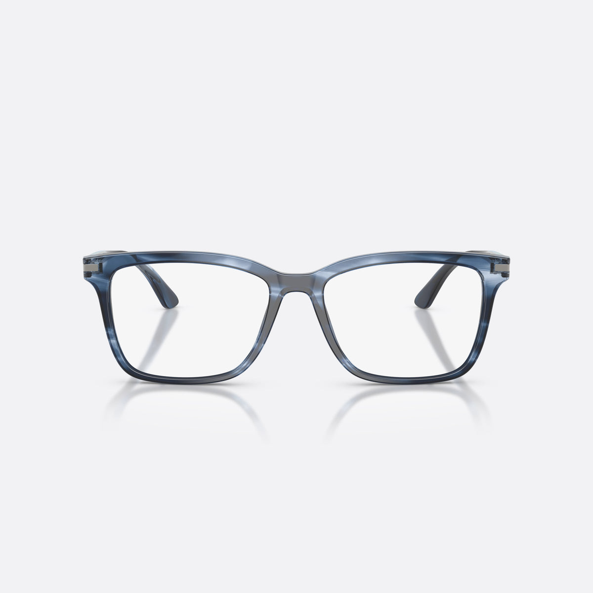 Prada PR 14WV 26F1O1 eyeglasses, blue rectangle frame for men, plain bridge, brand lettering on temples, front view