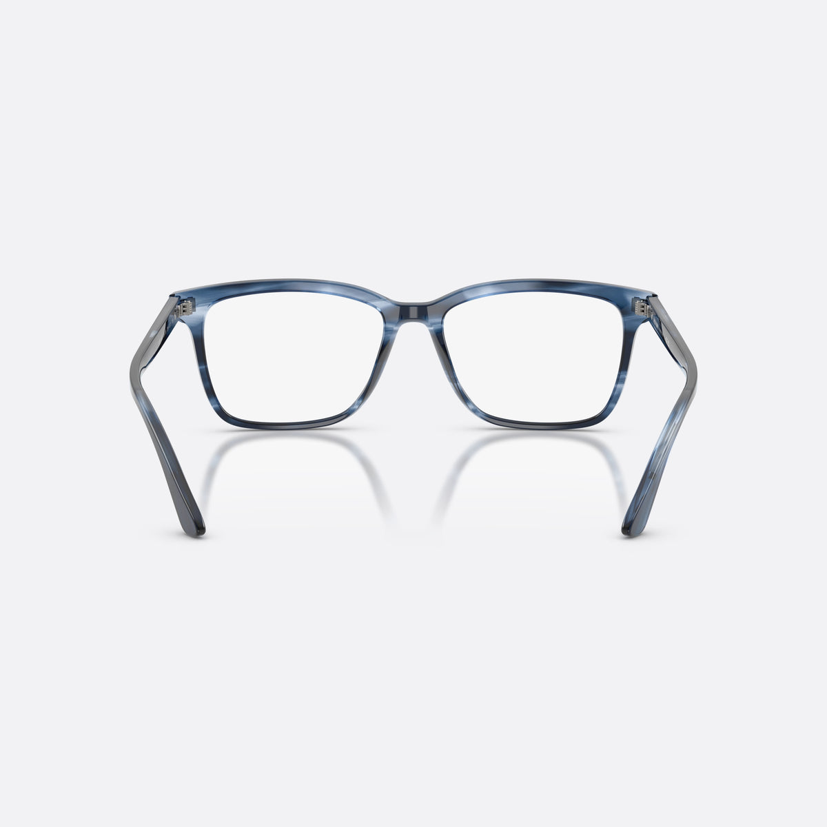 Prada PR 14WV 26F1O1 eyeglasses, blue rectangle frame for men, plain bridge, brand lettering on temples, back view