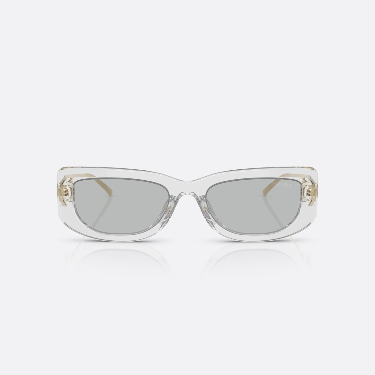 Prada PR 14YS 12R50K GRLG sunglasses, clear geometric frame for women, plain bridge with central dip, slim metal temples, front view