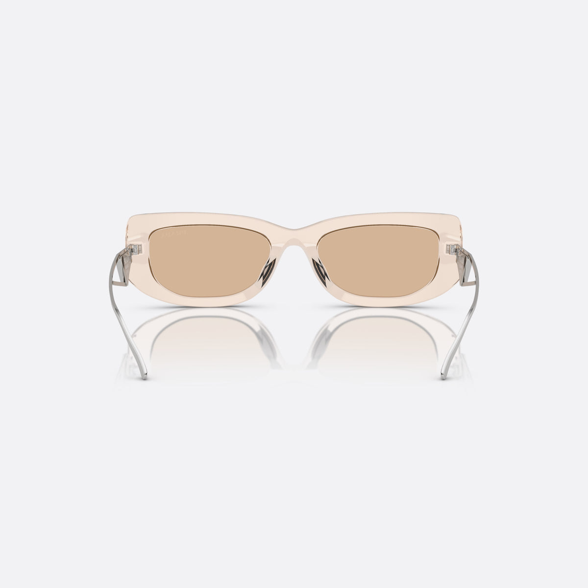 Prada PR 14YS 19M4I2 BEBW sunglasses, clear rectangular frame for women, plain bridge, brand logo plaque on temple, full-rim frame