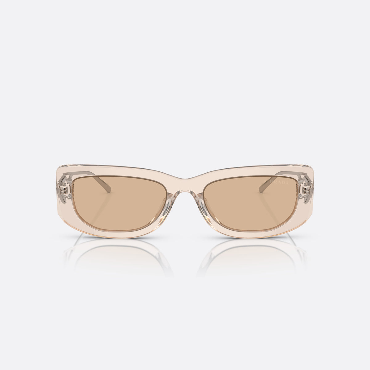 Prada PR 14YS 19M4I2 BEBW sunglasses, clear rectangular frame for women, plain bridge, brand logo plaque on temple, full-rim frame