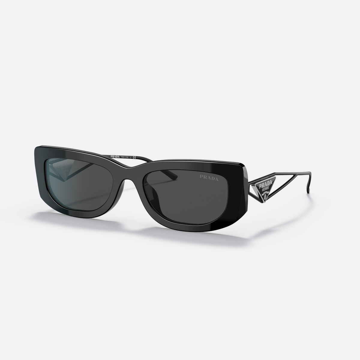 Ochelari de soare Prada PR 14YS 1AB5S0, rectangulari negru, pentru femei, punte simplă integrată, logo al brandului pe placa brațului