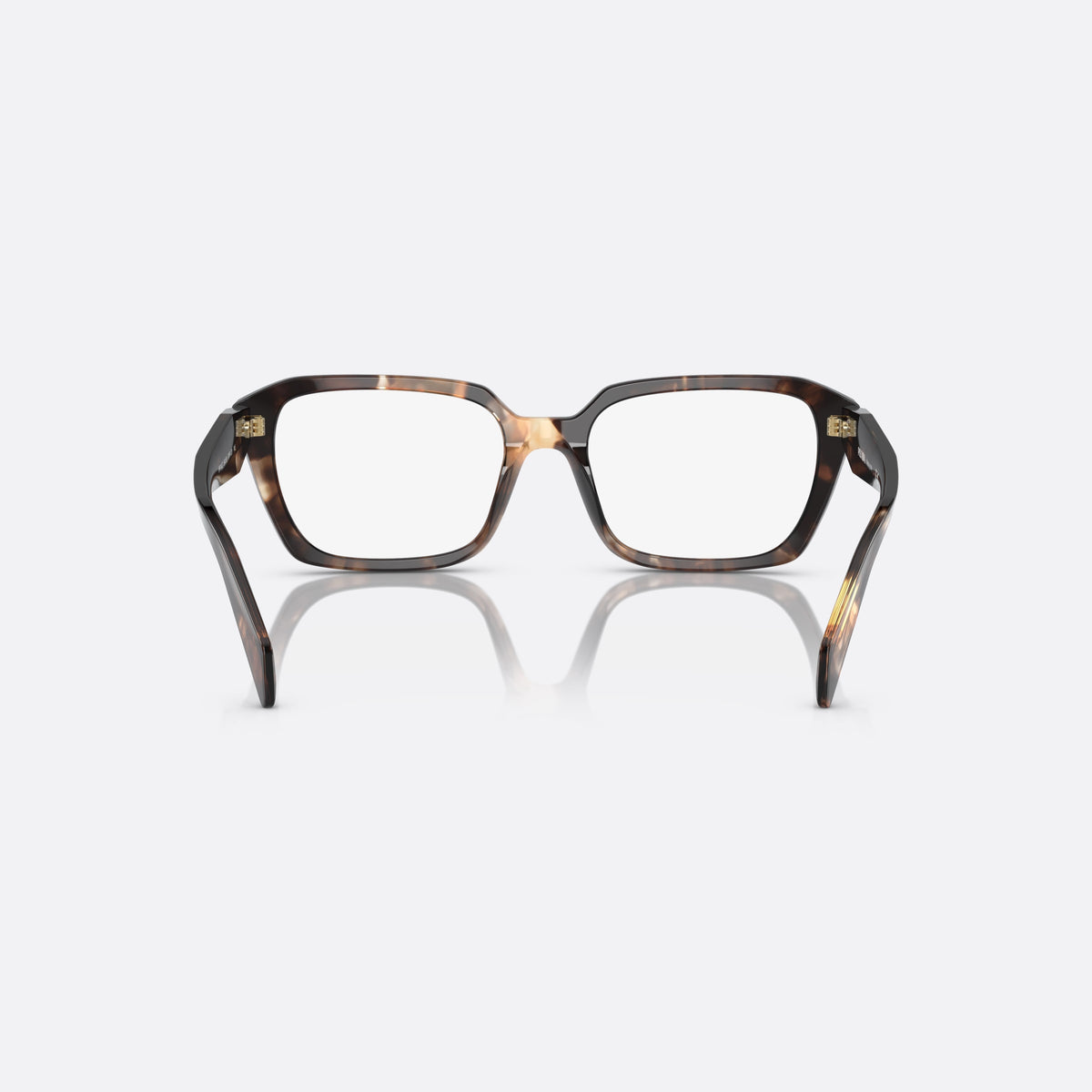 Prada PR 14ZV 07R-1O1 A eyeglasses, havana squared frame for women, saddle-style bridge with integrated acetate, full-rim frame, back view