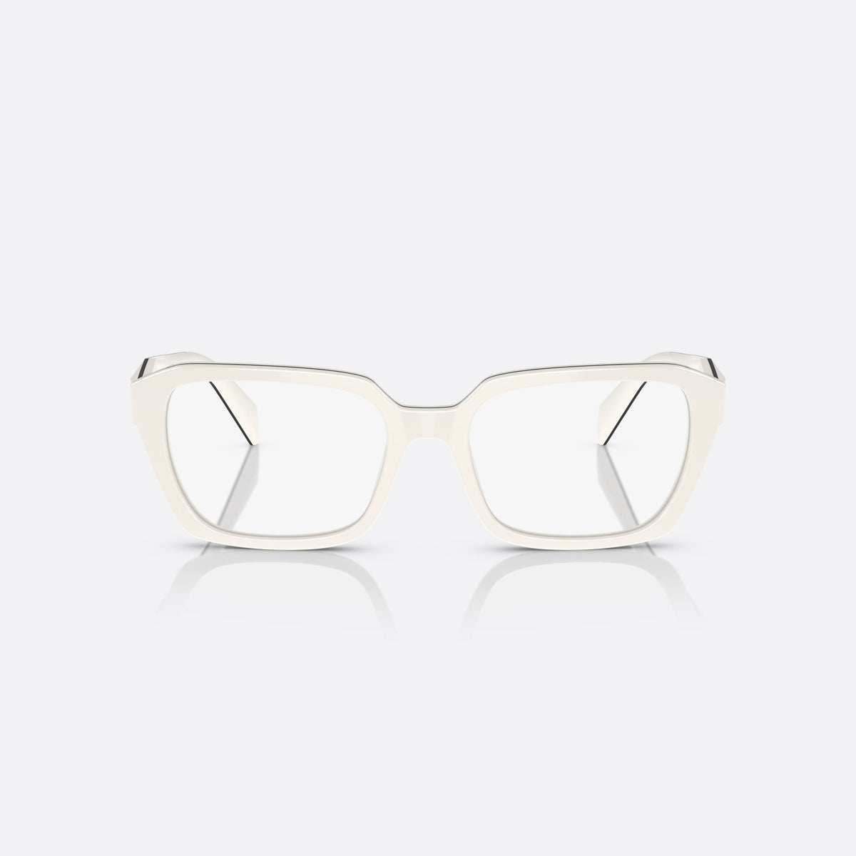 Rame ochelari de vedere Prada PR 14ZV 12J-1O1, patrati alb, pentru femei, punte integrată simplă, literele brandului pe brațe, vedere din față