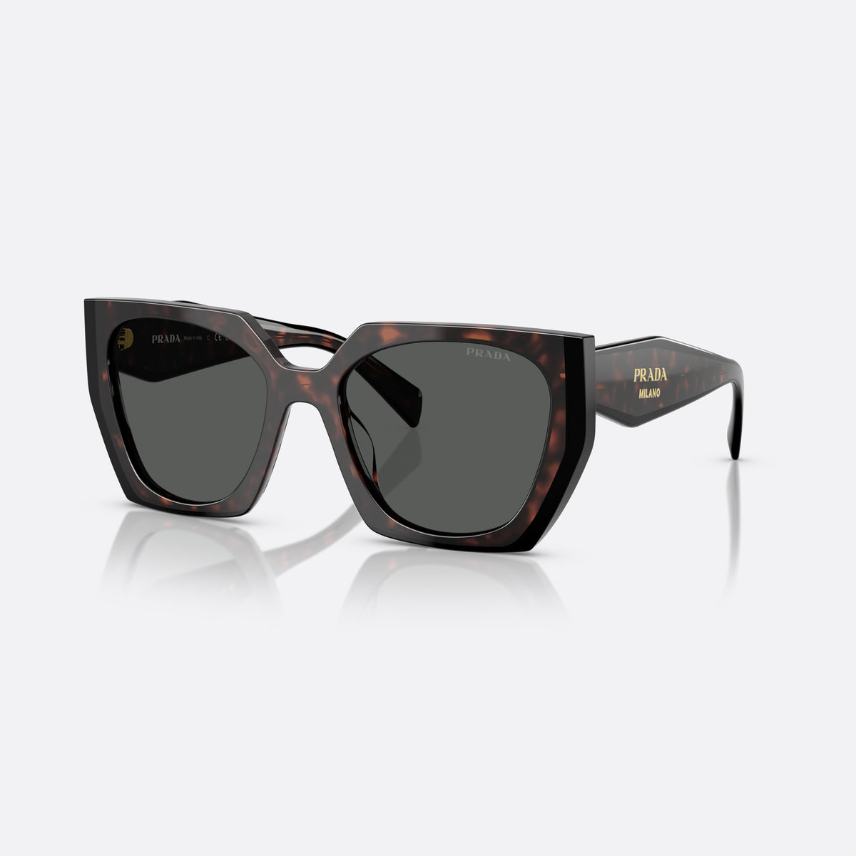 Prada PR 15WS 24B-40L sunglasses, havana rectangle frame, unisex, plain double-ridged bridge, brand lettering on temples
