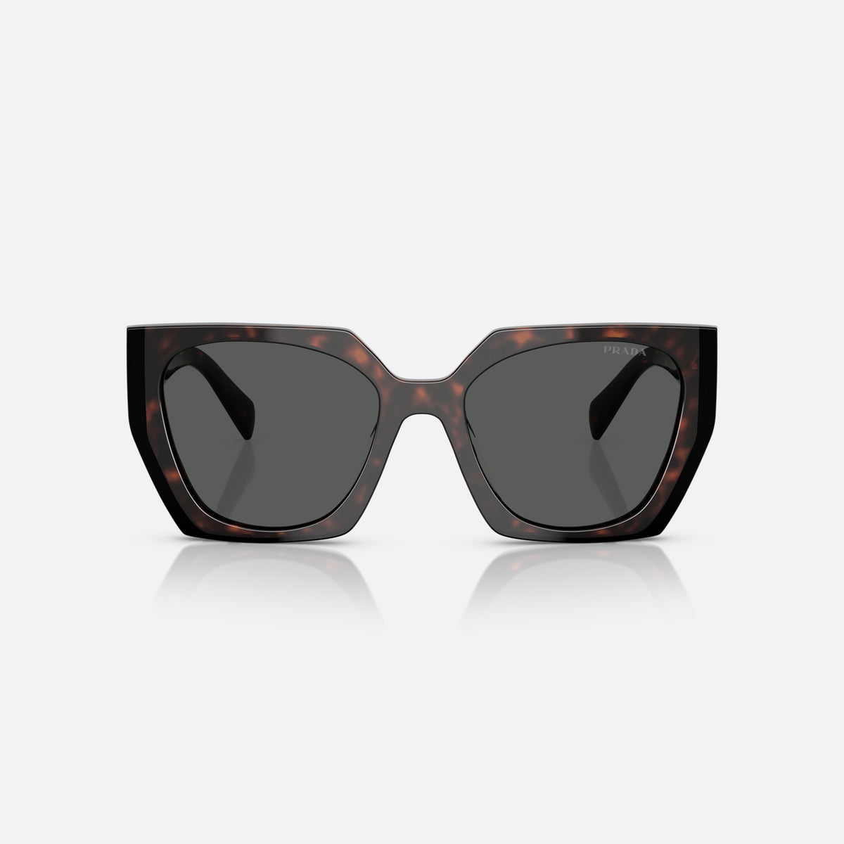 Prada PR 15WS 24B-40L sunglasses, havana rectangle frame, unisex, plain double-ridged bridge, brand lettering on temples, front view