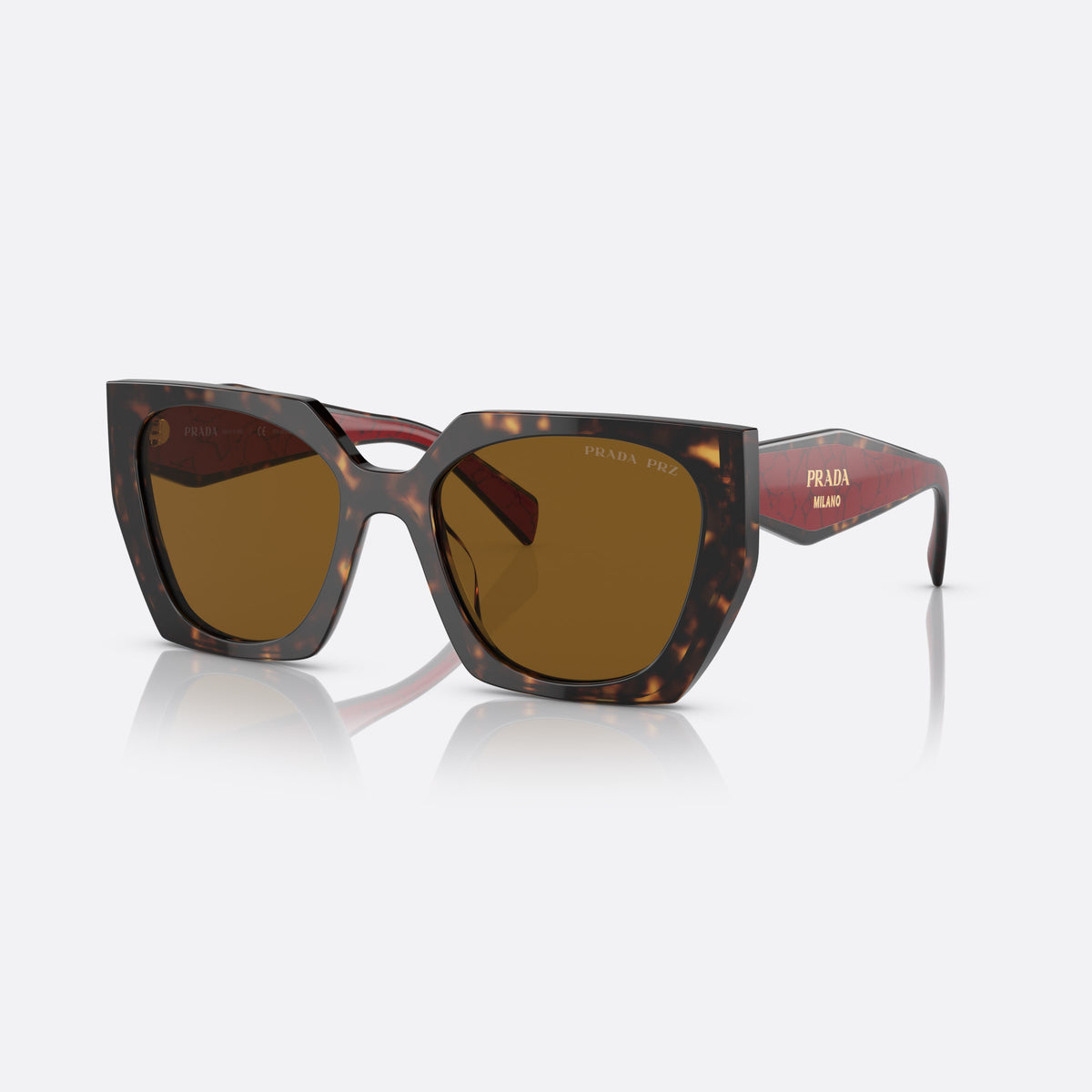 Prada PR 15WS 2AU-5Y1 A sunglasses, havana rectangle frame for women, plain bridge, brand lettering on temples, full-rim frame