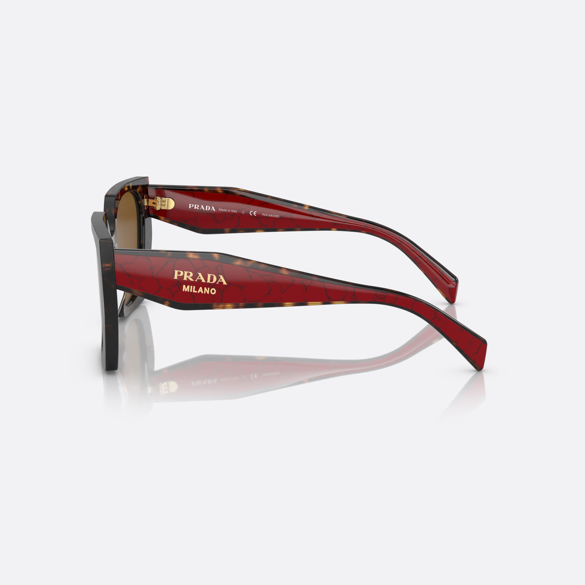 Prada PR 15WS 2AU-5Y1 A sunglasses, havana rectangle frame for women, plain bridge, brand lettering on temples, full-rim frame, side view