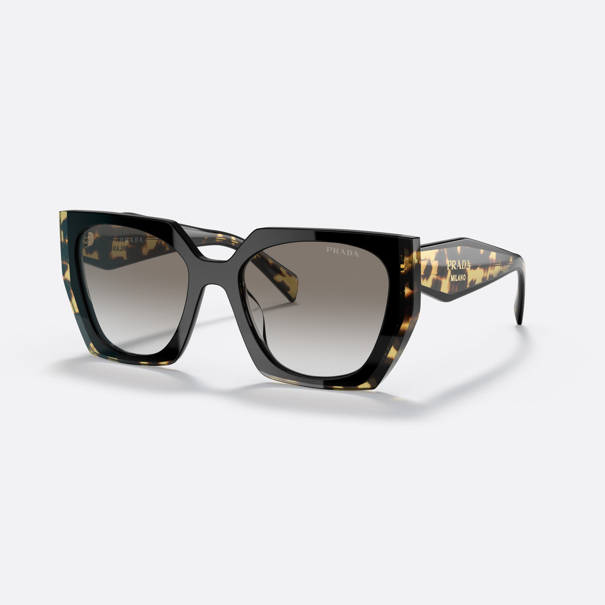 Ochelari de soare Prada PR 15WS 389-0A7, rectangulari negru, pentru femei, punte keyhole, literele brandului pe brațe, ramă completă