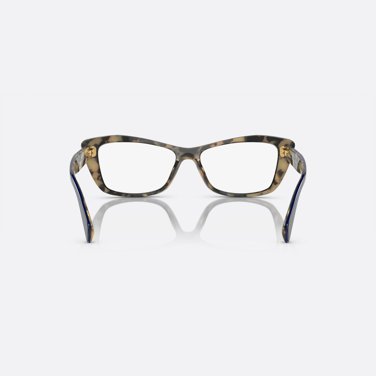 Rame ochelari de vedere Prada PR 15XV 05C1O1, cat eye albastru, pentru femei, literele brandului pe brațe, brațe late, înguste spre capăt, vedere din spate