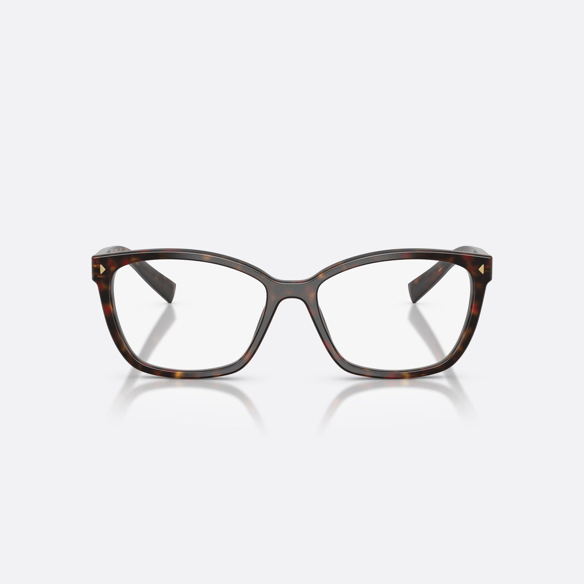 Prada PR 15ZV 17N1O1 eyeglasses, havana rectangle frame for women, plain double bridge, brand lettering on temple, front view