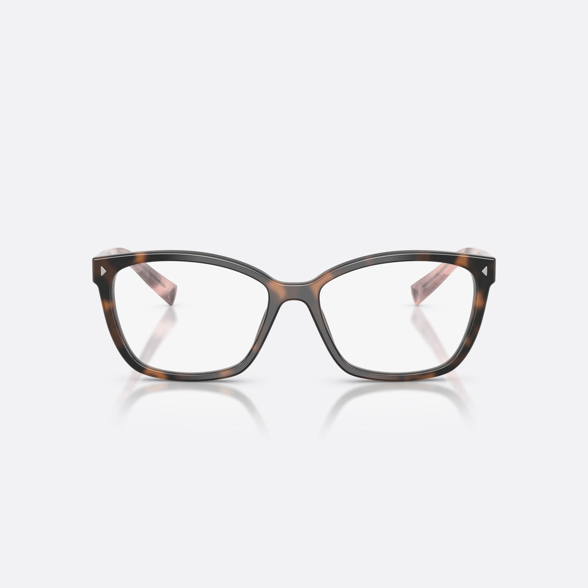 Prada PR 15ZV 23A1O1 eyeglasses, havana rectangle frame for women, plain bridge, saddle-shaped, brand lettering on the temples, front view