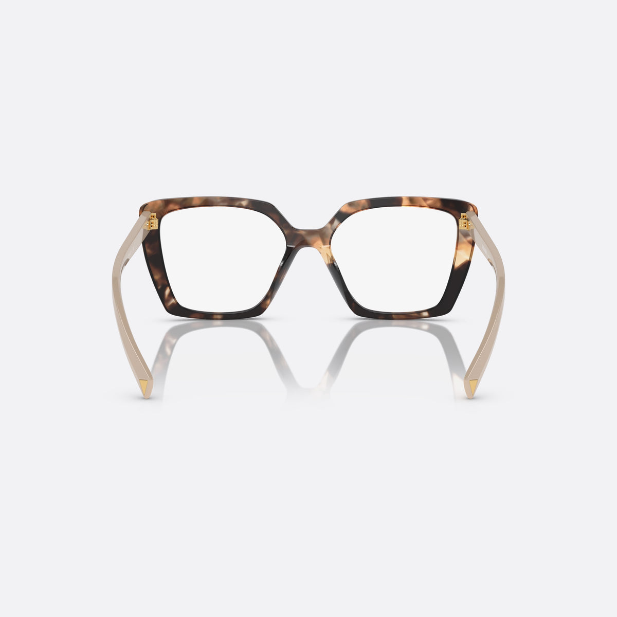 Rame ochelari de vedere Prada PR 16ZV 07R-1O1 C, fluture havana, pentru femei, punte keyhole, literele brandului pe brațe, ramă completă, vedere din spate