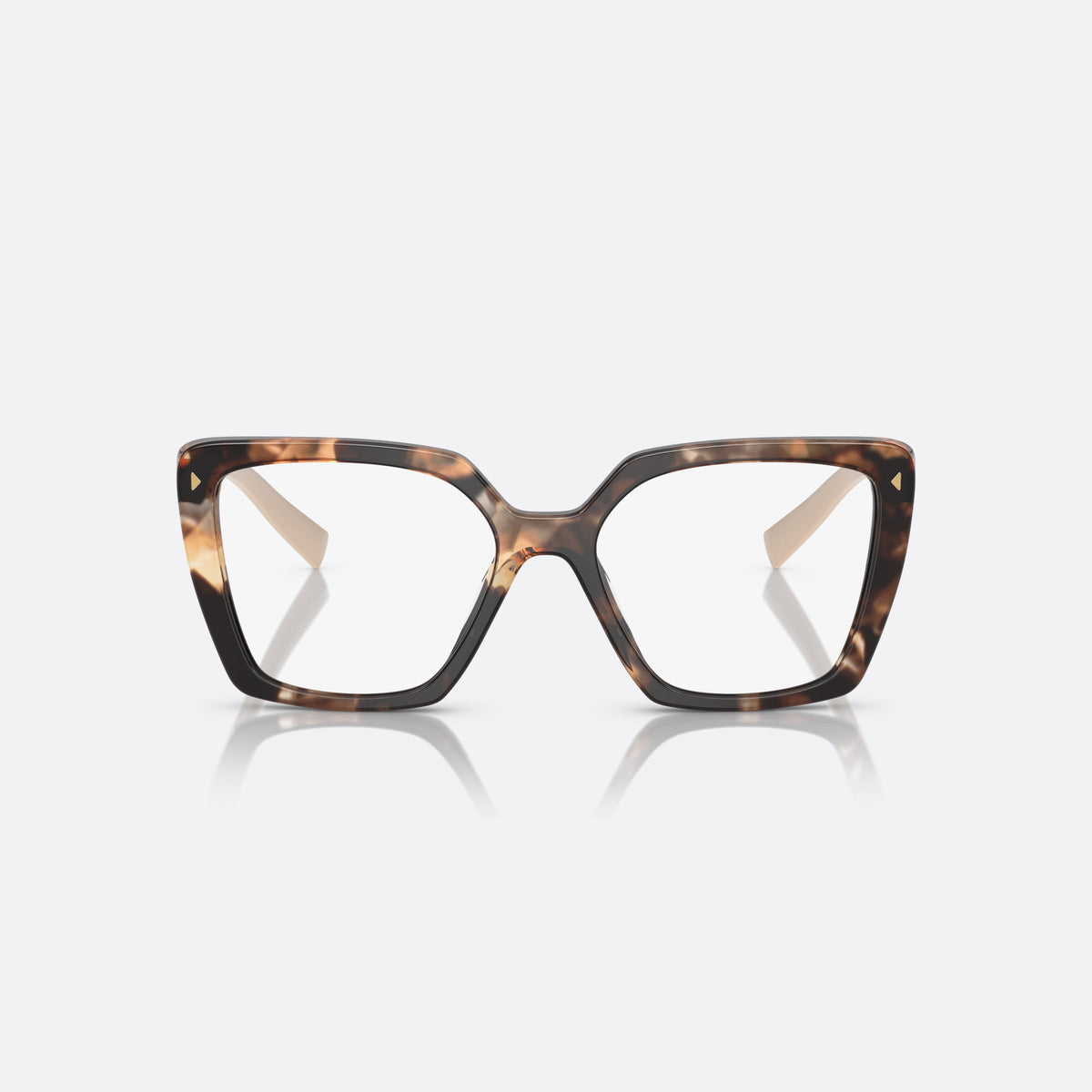 Prada PR 16ZV 07R-1O1 C eyeglasses, havana butterfly frame for women, keyhole bridge, brand lettering on temple, full-rim frame, front view